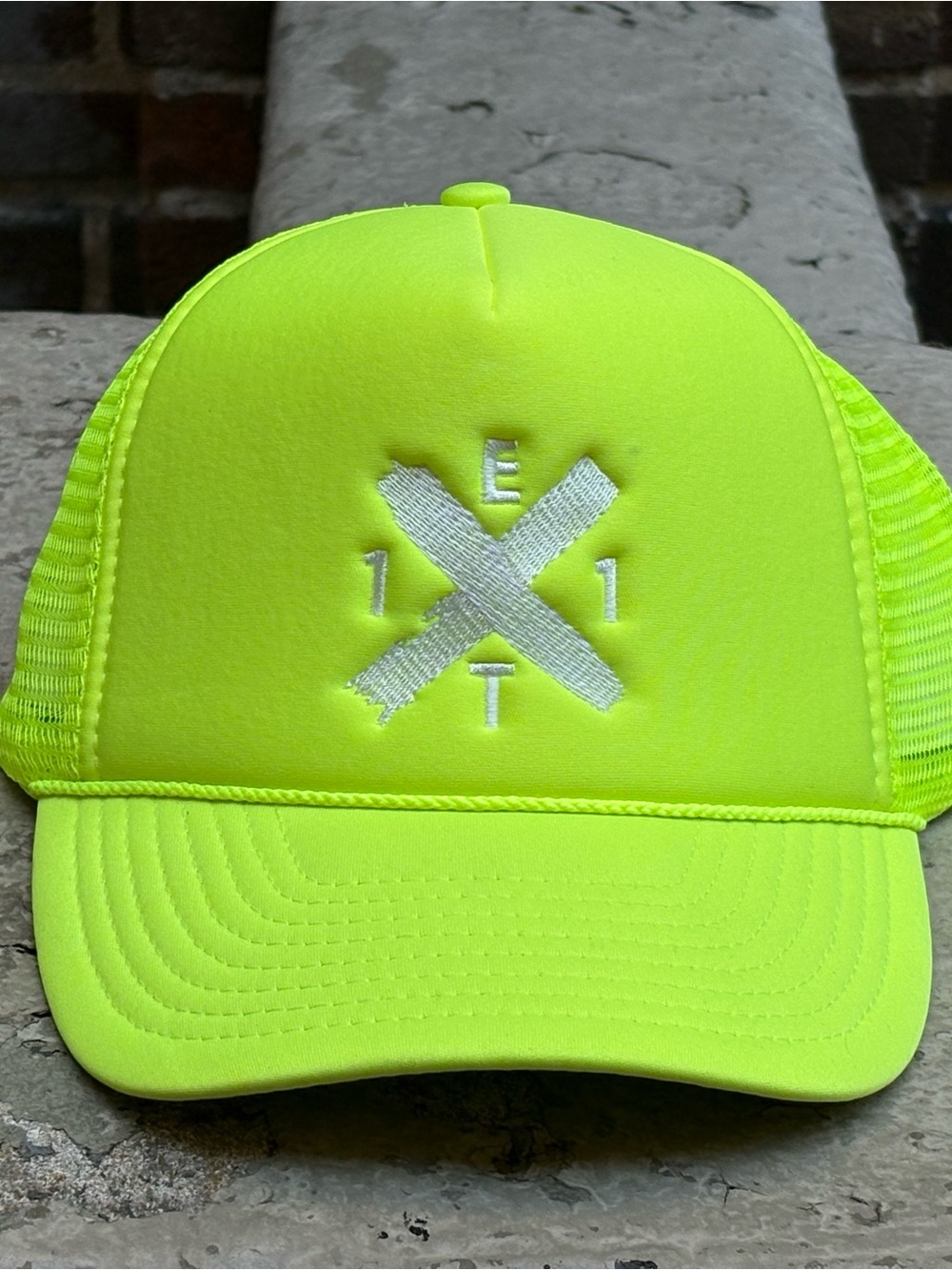Neon Yellow Trucker Hat with White Cross Patch